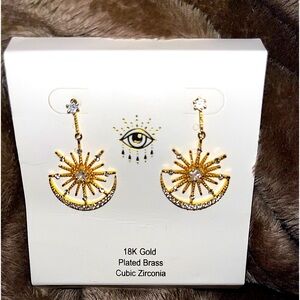 18K Moon & star  Gold Plated Brass Post pierced earings